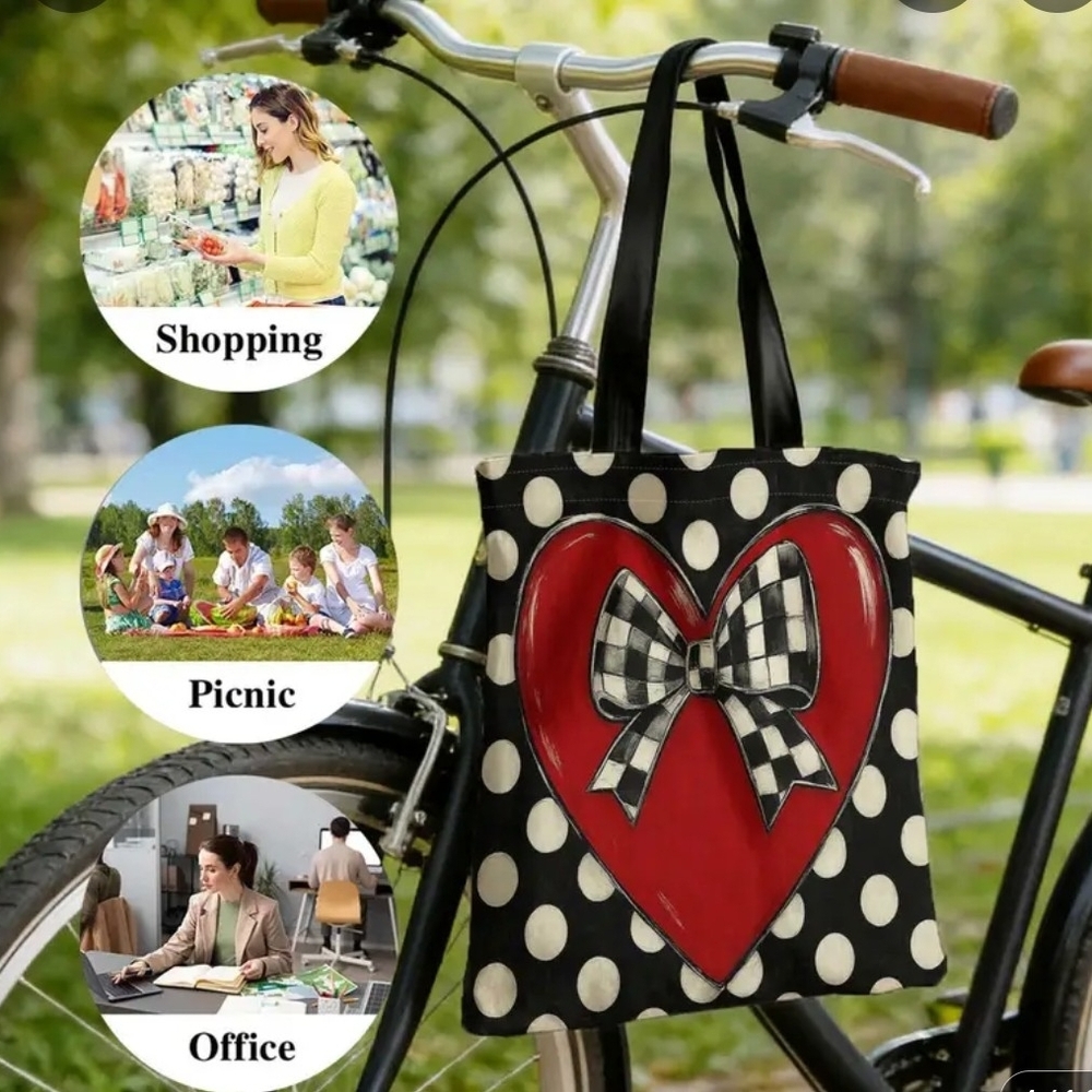 Polka Dot Heart Tote Bag - Picture 2 of 3